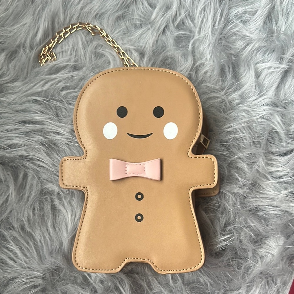 Tan and Pink Gingerbread Crossbody Bag with Bow